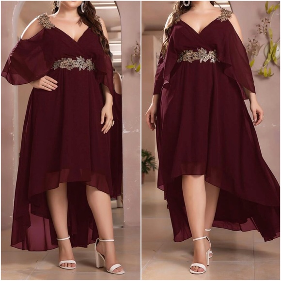 Luxe Plus Sequin Cold Shoulder Formal Evening Prom wedding Dress - Picture 11 of 11